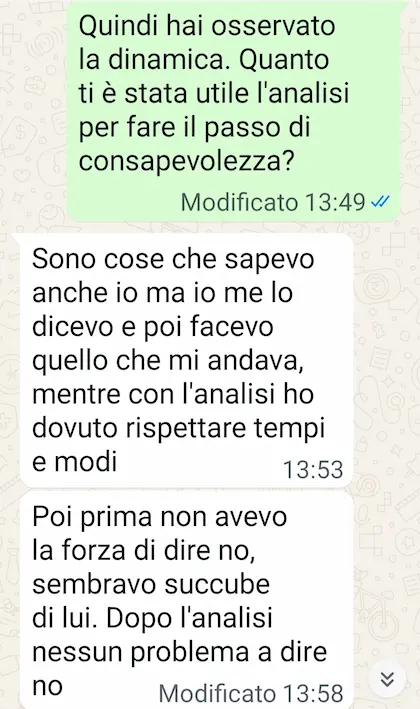 Conversazione WhatsApp: dopo l'analisi ho avuto la forza di dire no