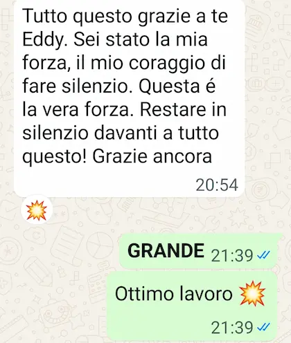 Messaggio WhatsApp: Tutto questo grazie a te Eddy