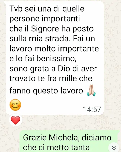 Messaggio WhatsApp di Michela